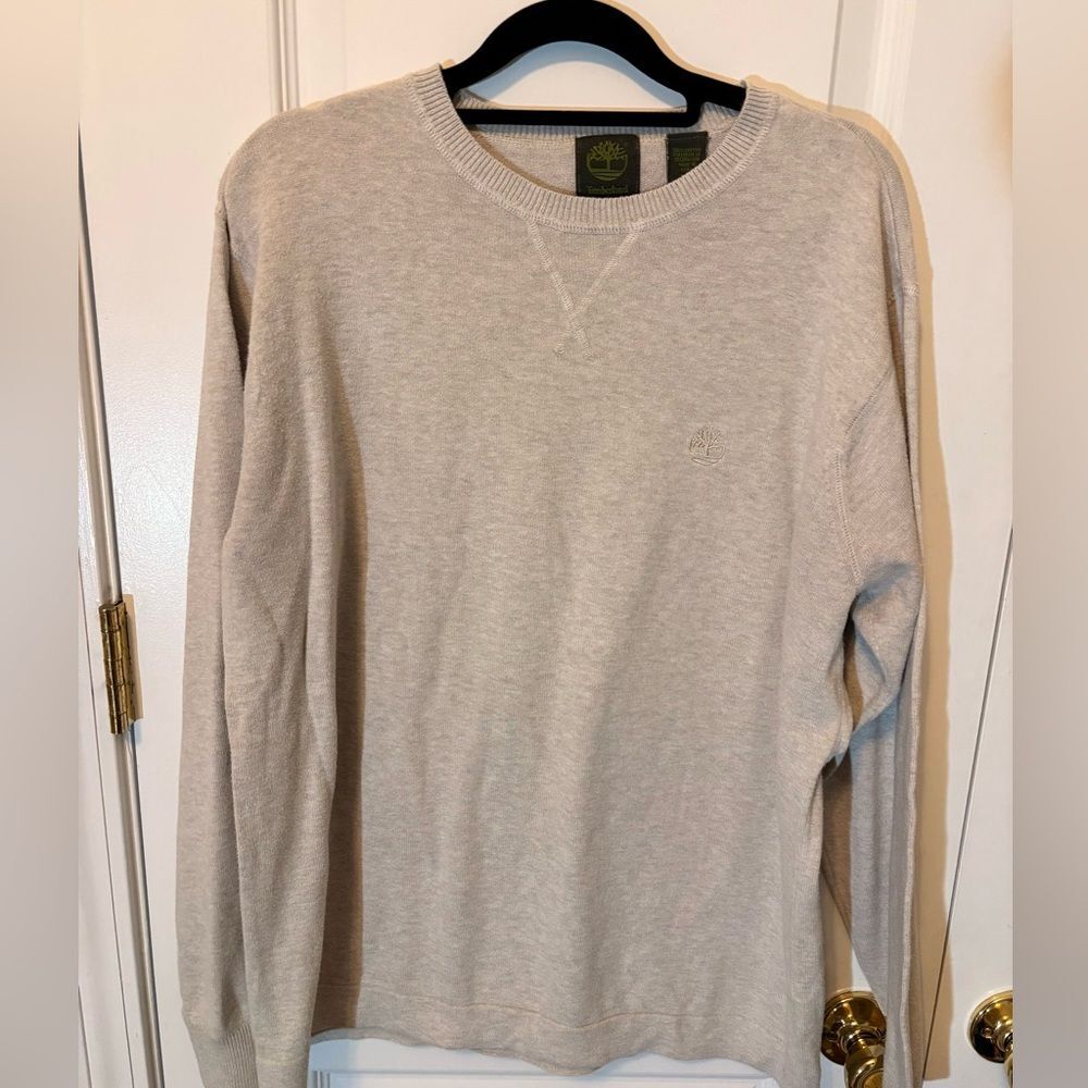 Timberland Beige Crewneck Sweater Cotton Logo Pullover Size M